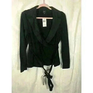 NWT BLACK Saks Fifth Avenue Black Women’s Size M Wrap Deep V Long Sleeve Jacket